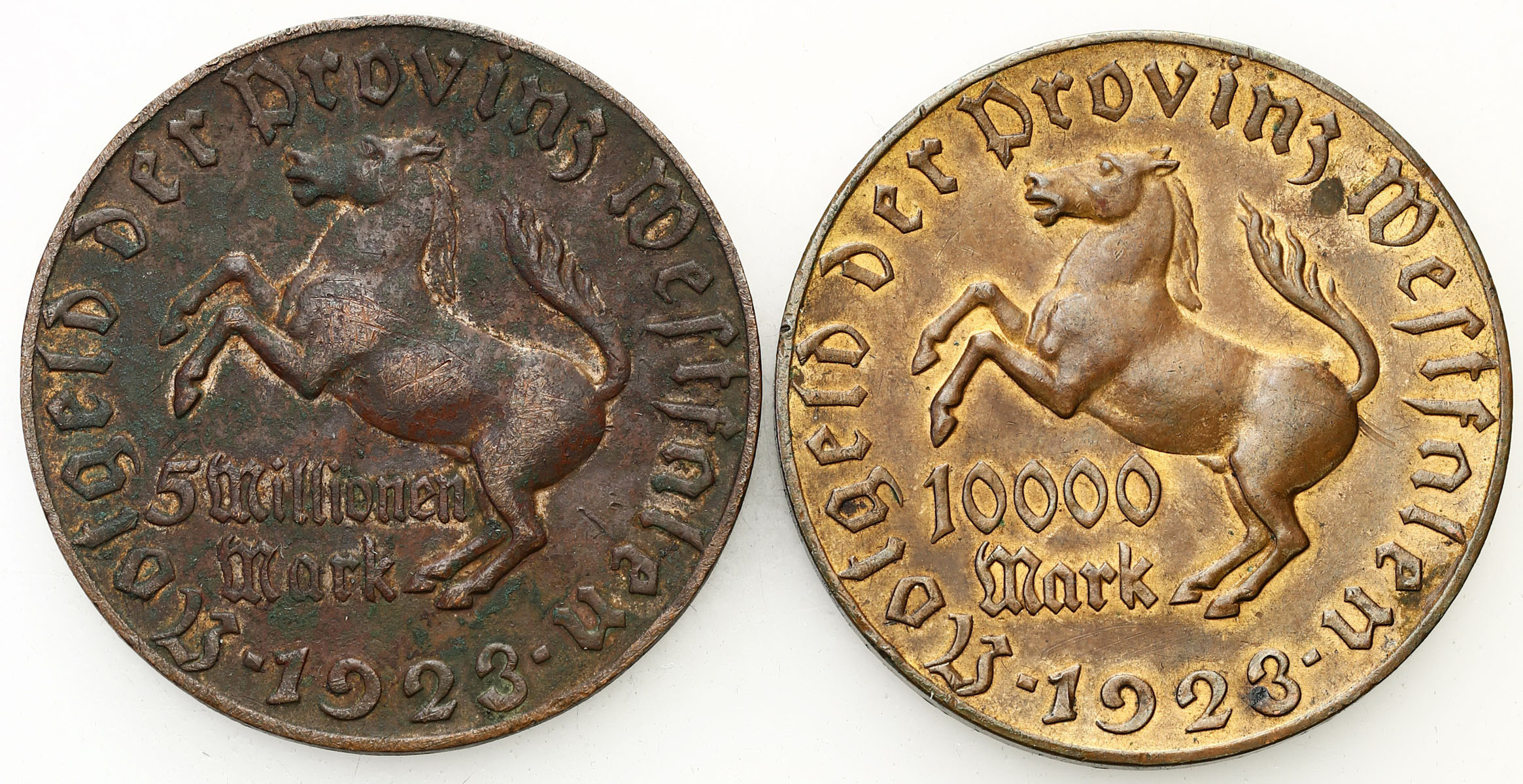 Niemcy, Westfalia, 10.000, 5 milionów marek 1923, zestaw 2 monet